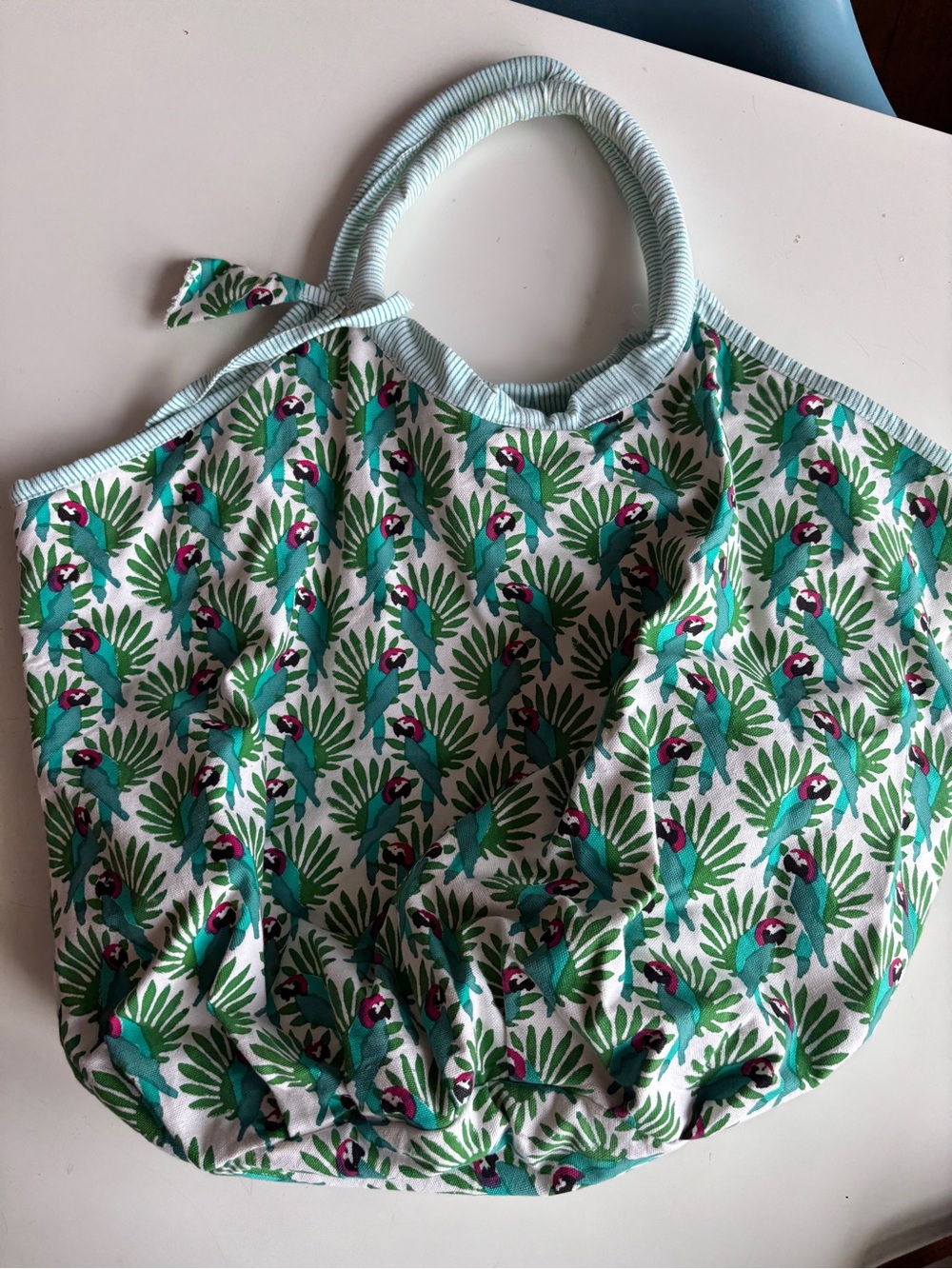 Roller Rabbit Tropical Parrot Print Beach Tote in Green & Teal - Picture 2 of 4